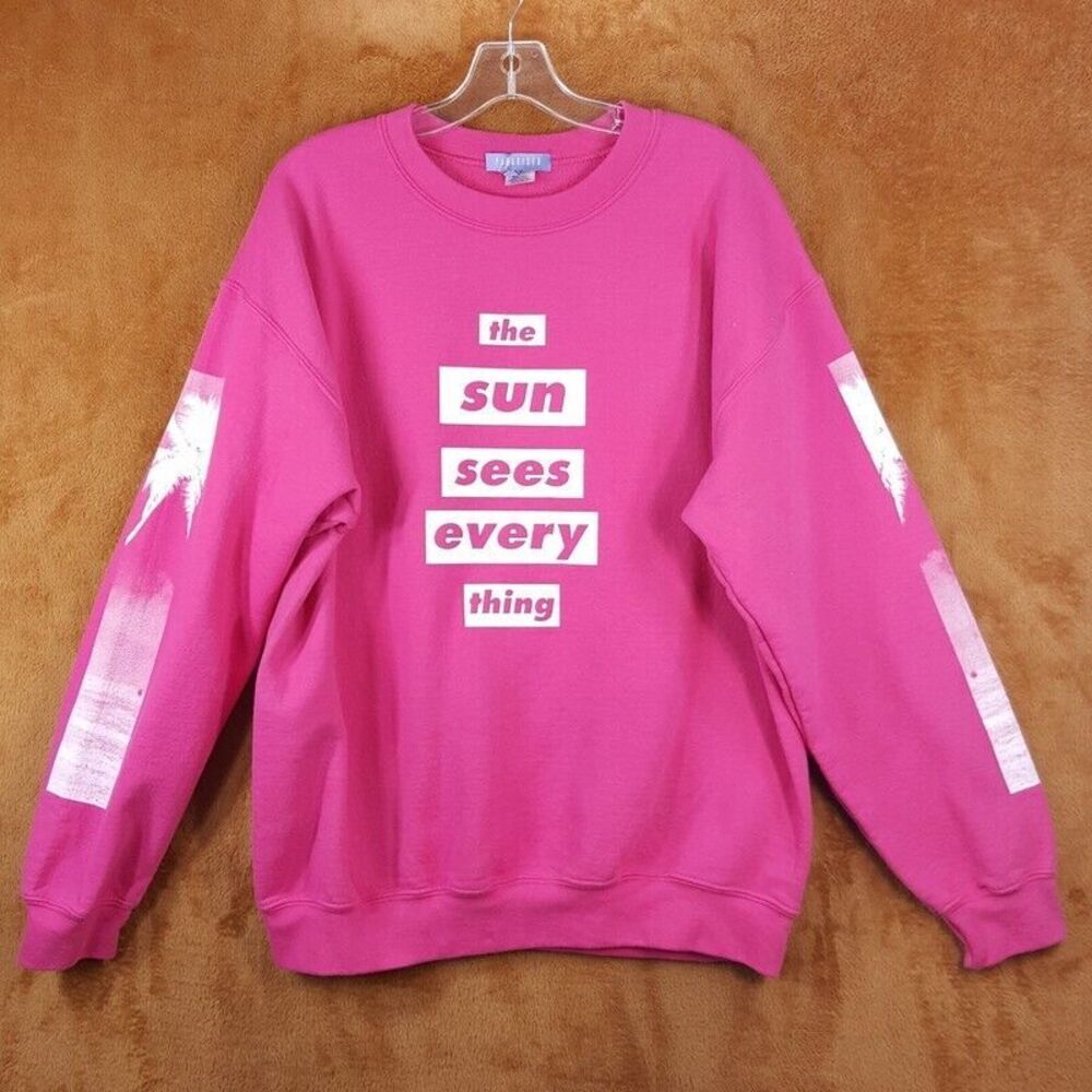 PARADISED Sweatshirt Womens Large Pink Pullover Fleece Graphic Designer Casual